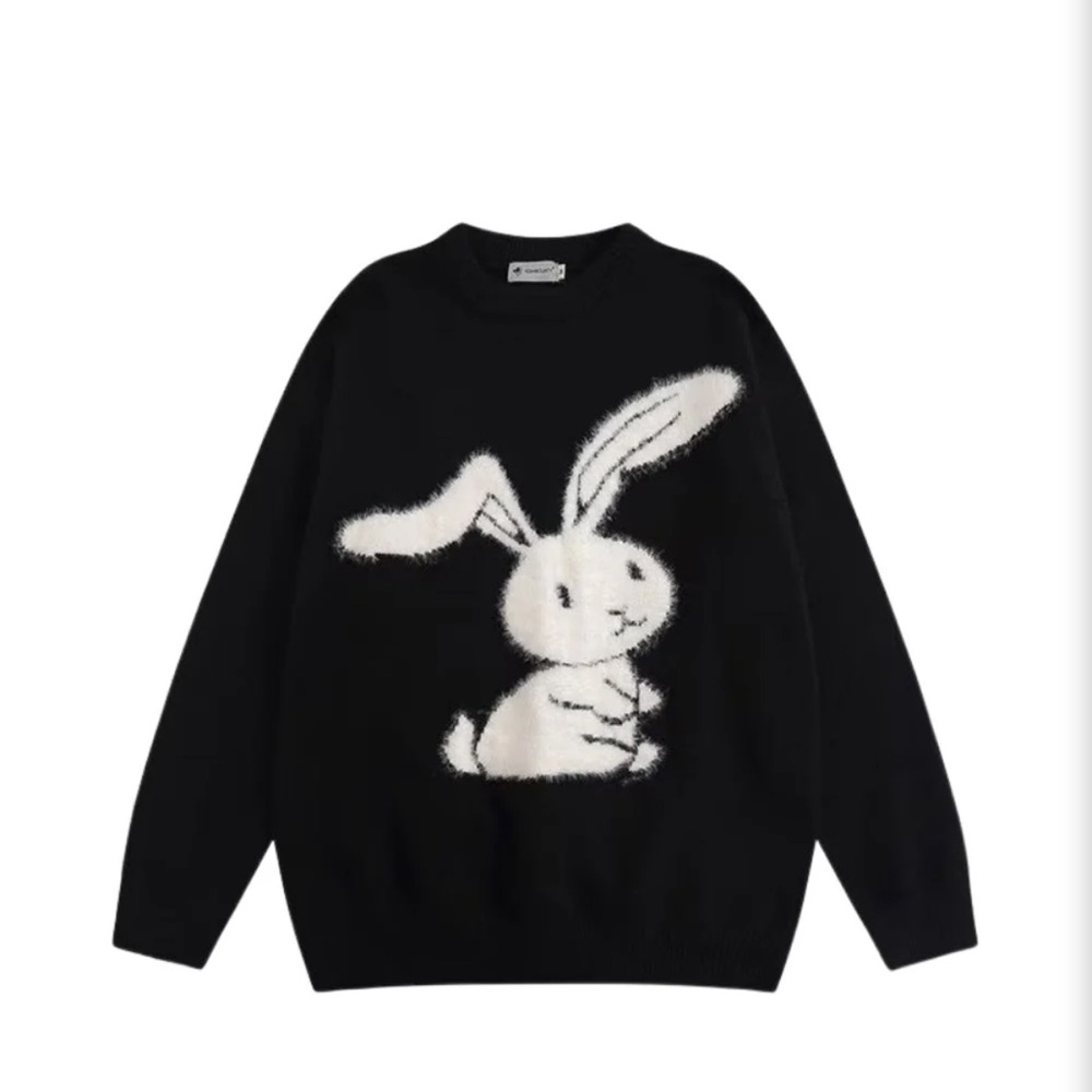Chic Black Sweater with Bunny Design